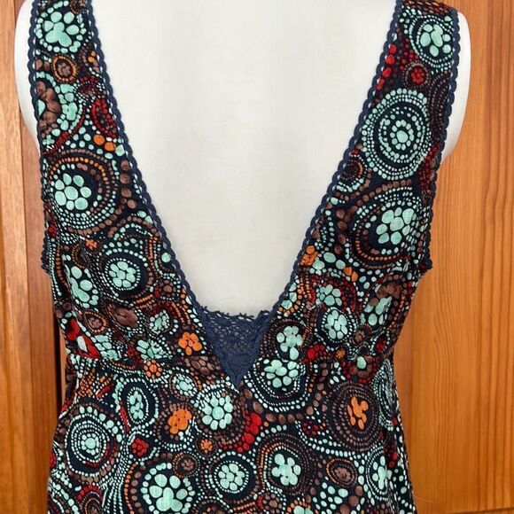 Free People Boho Lined Tank Dress Blue with circle pattern Sz 8 - Picture 6 of 16